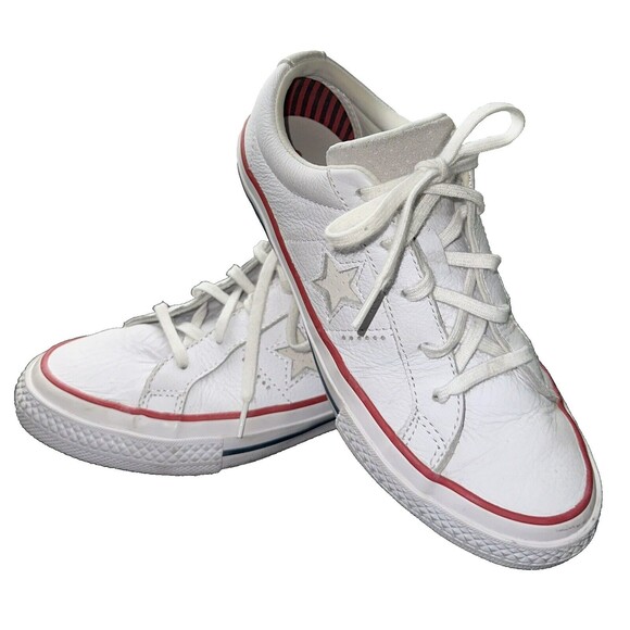 LEATHER Converse One Star White Low Top Gym Red White Sneaker Youth Sz 3 EUC - Picture 1 of 7